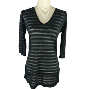 J. Valdi Black See Through Tunic Size S 3/4 Sleeve V Neck Whimsigoth Y2K Vtg